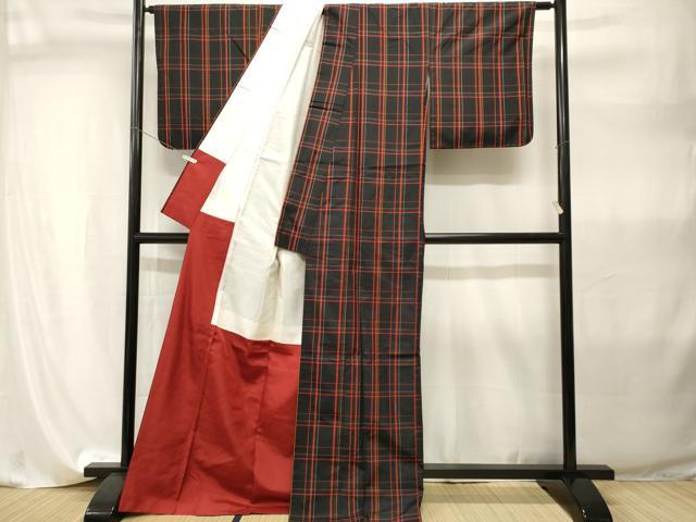 平和屋着物■本場縞大島紬 格子柄 ロング丈 正絹 逸品 CABI8041ev
