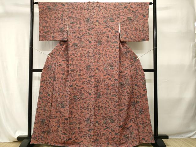 平和屋着物■上質な小紋 型染め 風景文 鬼しぼ縮緬 正絹 逸品 CABI8050ev