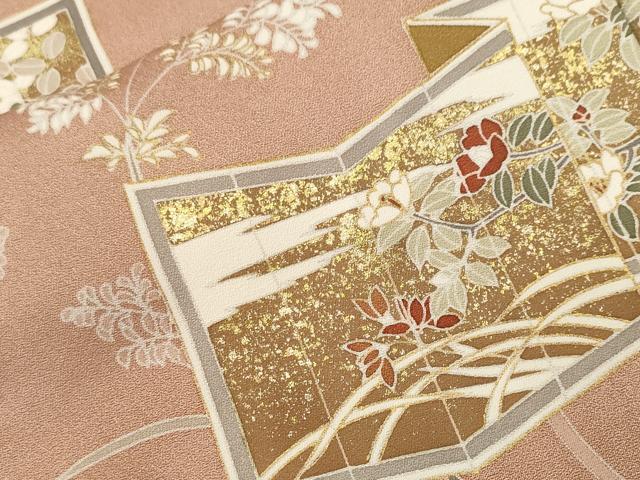 平和屋着物■訪問着 駒刺繍 屏風草花文 金彩 正絹 逸品 CABI8052ev