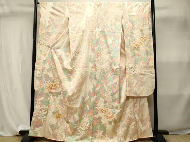 平和屋着物■豪華振袖 駒刺繍 矢羽枝花文 金銀彩 正絹 逸品 CABI8072ev