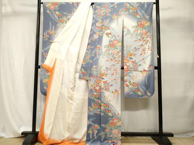 平和屋着物■豪華振袖 籬流水草花文 暈し染め 正絹 逸品 CABI8074ev
