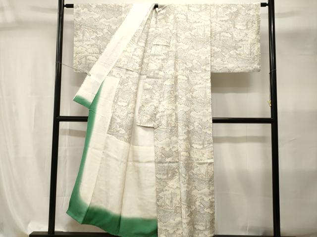平和屋着物■上質な紬 舟 人物風景文 胴抜き仕立て 正絹 逸品 CABI8088ev