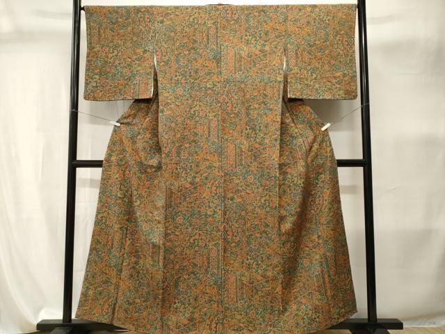 平和屋着物■上質な小紋 切嵌更紗 正絹 逸品 CABI8115ev