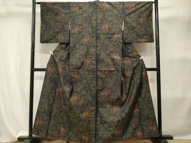 平和屋着物■本場大島紬 枝花文 舞葉文 正絹 逸品 CABI8124ev