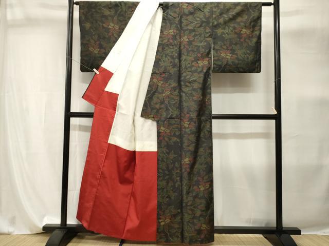 平和屋着物■本場大島紬 枝花文 舞葉文 正絹 逸品 CABI8124ev