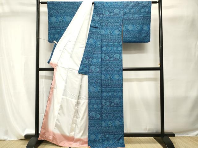 平和屋着物■小紋 更紗横段枝花文 洗える着物 CABI8131ev