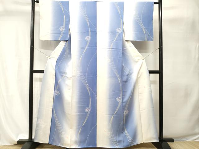 平和屋着物■染色作家 斉藤三才 小紋 よろけ縞舞花文 暈し染め 正絹 逸品 CABI8139ev
