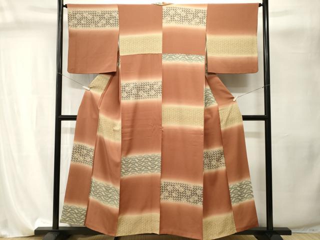 平和屋着物■上質な小紋 横段吉祥文 暈し染め 正絹 逸品 CABI8161ev