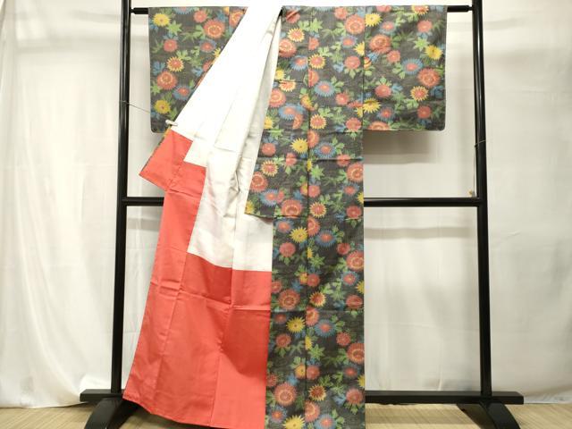 平和屋着物■上質な紬 流水枝菊文 正絹 逸品 CABI8162ev