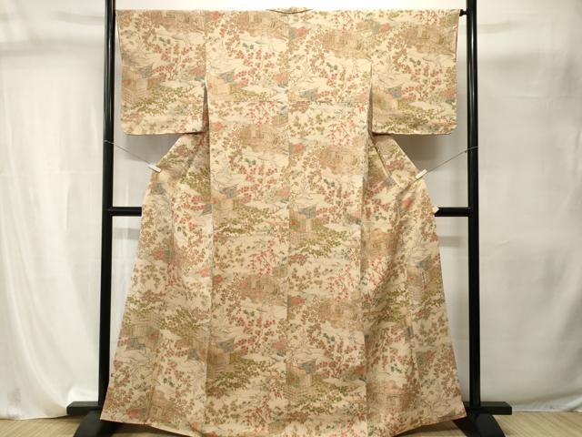 平和屋着物■上質な小紋 作家物 本草木染 風景文 鬼しぼ縮緬 正絹 逸品 CABI8163ev
