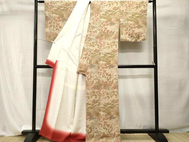 平和屋着物■上質な小紋 作家物 本草木染 風景文 鬼しぼ縮緬 正絹 逸品 CABI8163ev