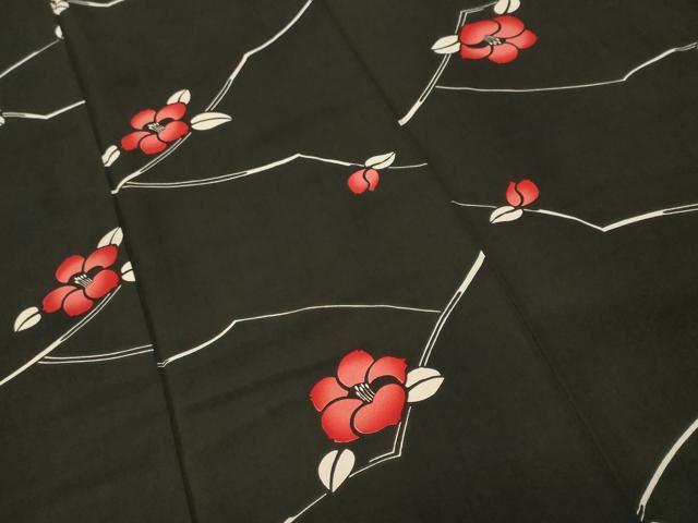 平和屋着物■上質な小紋 枝椿文 黒地 正絹 逸品 CABI8171ev