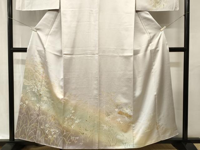平和屋着物■訪問着 舟 群鶴流水草花文 暈し染め 金彩 正絹 逸品 CABI8190ev