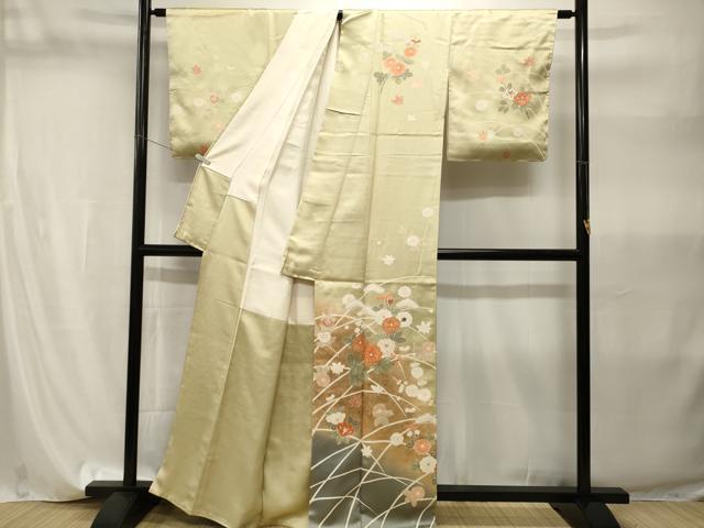 平和屋着物■訪問着 駒刺繍 枝花文 暈し染め 金彩 正絹 逸品 CABI8214ev