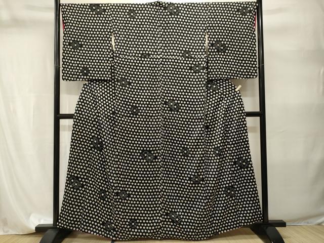平和屋着物■上質な小紋 総絞り 松皮菱文 黒地 正絹 逸品 CABI8217ev