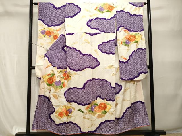 平和屋着物■豪華振袖 駒刺繍 絞り 地紙扇菊文 金彩 正絹 逸品 CABI8218ev