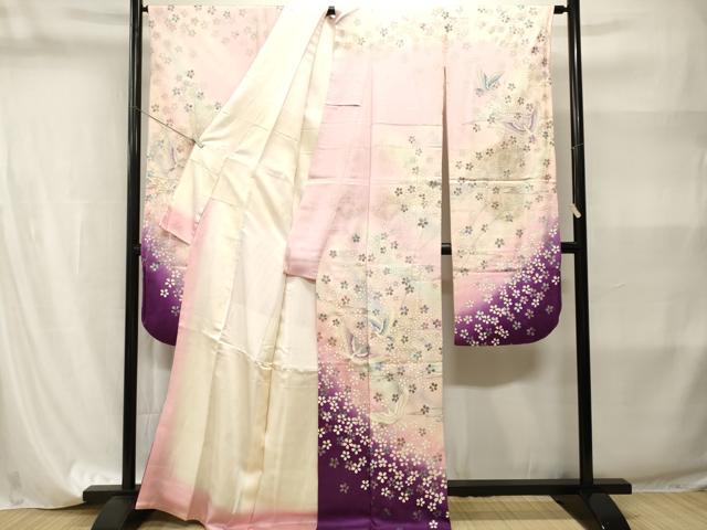 平和屋着物■豪華振袖 飛鳥枝桜文 暈し染め 金銀彩 正絹 逸品 CABI8219ev