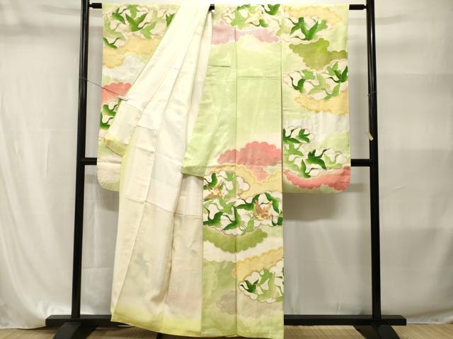 平和屋着物■豪華振袖 駒刺繍 雲取り飛鶴文 暈し染め 金銀彩 正絹 逸品 CABI8221ev