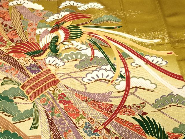 平和屋着物■豪華振袖 駒刺繍 浜松束ね熨斗鳳凰花文 暈し染め 金彩 正絹 逸品 CABI8223ev