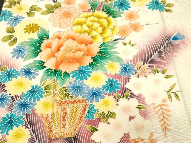平和屋着物■豪華振袖 駒刺繍 花籠文 孔雀羽 暈し染め 金彩 正絹 逸品 CABI8225ev