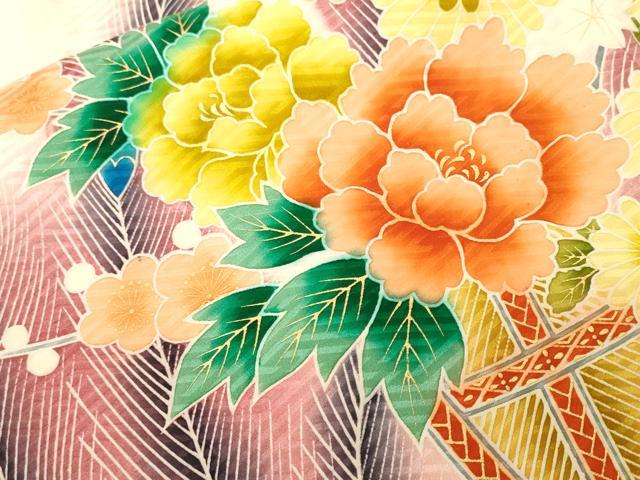 平和屋着物■豪華振袖 駒刺繍 花籠文 孔雀羽 暈し染め 金彩 正絹 逸品 CABI8225ev