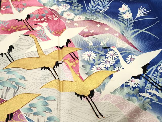 平和屋着物■豪華振袖 駒刺繍 道長飛鶴枝花文 暈し染め 金彩 正絹 逸品 CABI8230ev