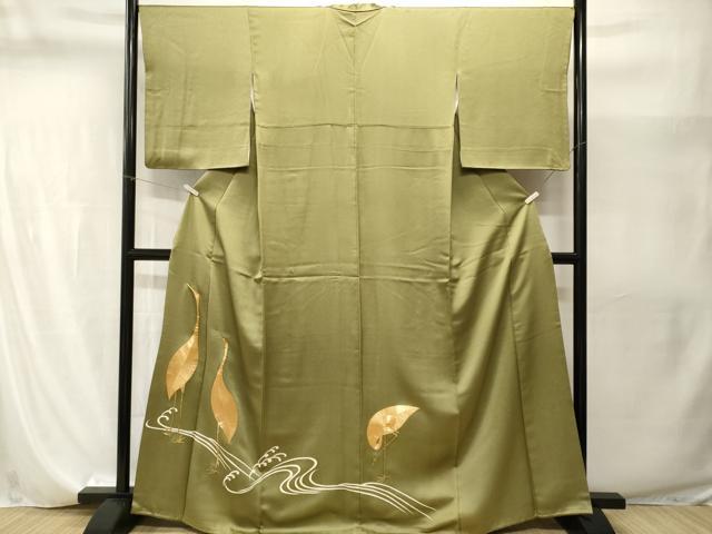 平和屋着物■豪華色留袖 駒刺繍 立波群鶴文 金銀糸 正絹 逸品 CABI8254ev