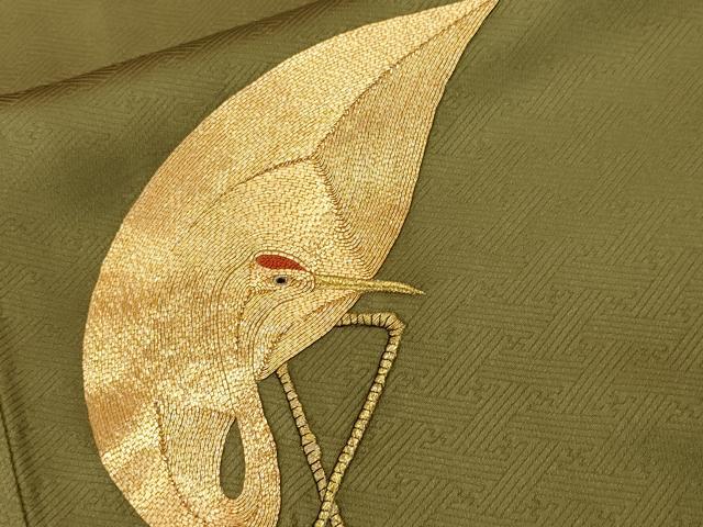 平和屋着物■豪華色留袖 駒刺繍 立波群鶴文 金銀糸 正絹 逸品 CABI8254ev