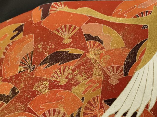 平和屋着物■豪華黒留袖 駒刺繍 扇面吉祥浜松飛鶴文 金彩 正絹 逸品 CABI8265ev