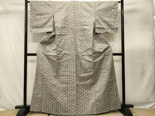 平和屋着物■上質な紬 麻の葉文様 正絹 逸品 CABI8269ev
