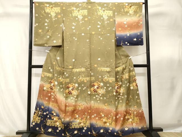 平和屋着物■上質な小紋 枝椿舞花文 暈し染め 金彩 正絹 逸品 CABI8272ev