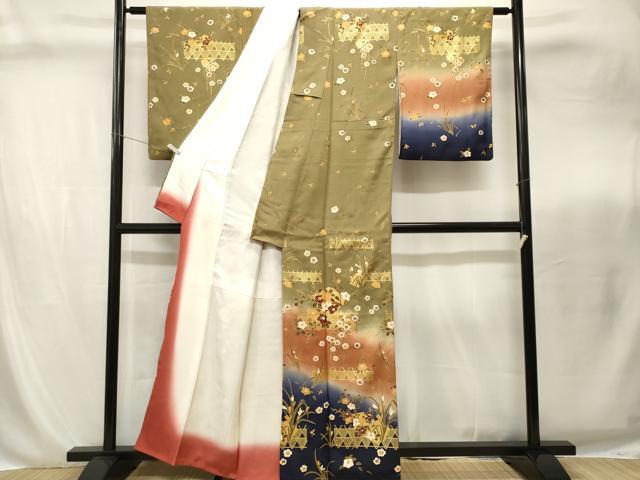 平和屋着物■上質な小紋 枝椿舞花文 暈し染め 金彩 正絹 逸品 CABI8272ev