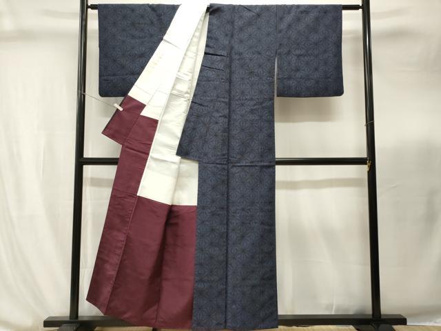 平和屋着物■上質な紬 麻の葉文様 正絹 逸品 CABI8276ev