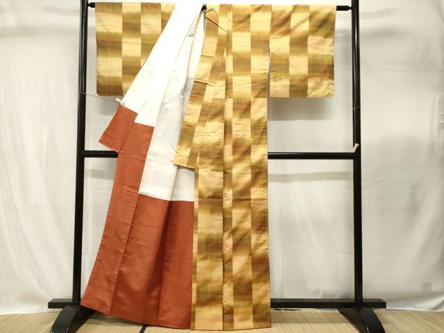 平和屋着物■上質な紬 市松霞文 正絹 逸品 CABI8278ev