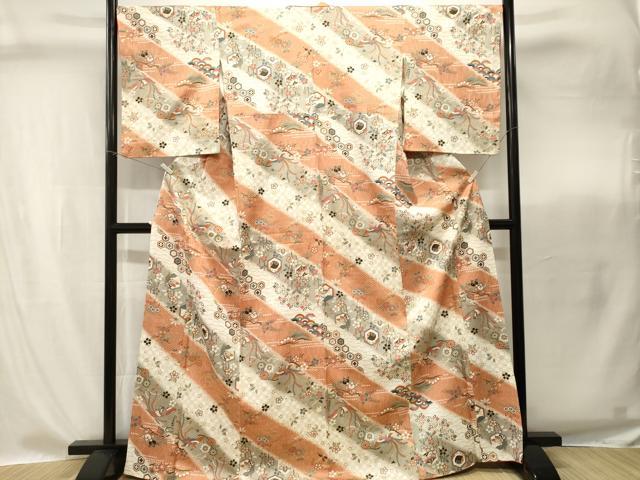 平和屋着物■上質な小紋 斜線鳳凰亀甲花蝶文 金彩 正絹 逸品 CABI8282ev