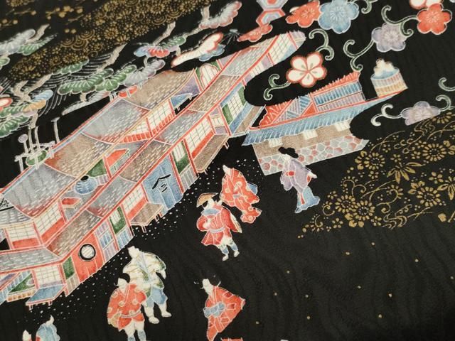 平和屋着物■上質な小紋 鉾 人物御所解文 黒地 金彩 正絹 逸品 CABI8293ev