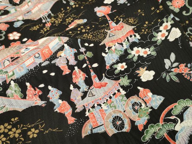 平和屋着物■上質な小紋 鉾 人物御所解文 黒地 金彩 正絹 逸品 CABI8293ev