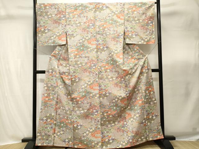 平和屋着物■上質な小紋 紬地 切嵌吉祥花文 正絹 逸品 CABI8298ev