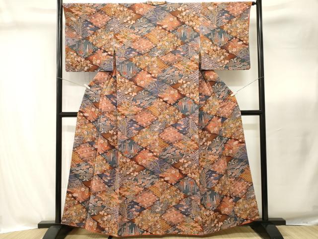 平和屋着物■上質な小紋 松竹梅松皮菱花文 暈し染め 鬼しぼ縮緬 正絹 逸品 CABI8303ev