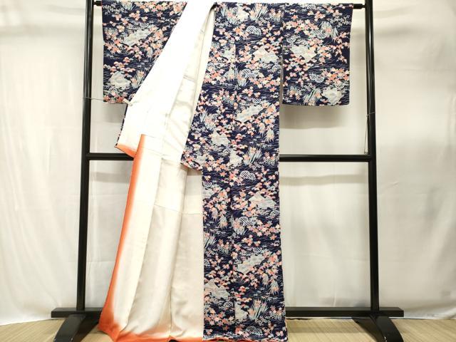 平和屋着物■上質な小紋 松竹梅風景文 鬼しぼ縮緬 正絹 逸品 CABI8304ev