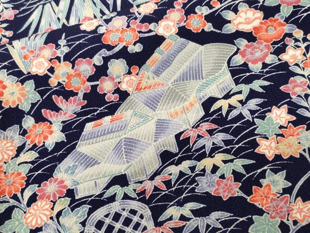 平和屋着物■上質な小紋 松竹梅風景文 鬼しぼ縮緬 正絹 逸品 CABI8304ev