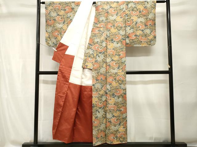 平和屋着物■上質な小紋 紬地 更紗枝花文 正絹 逸品 CABI8320ev