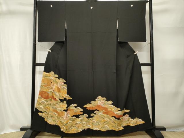 平和屋着物■豪華黒留袖 駒刺繍 御所車松文 正絹 逸品 CABI8326ev