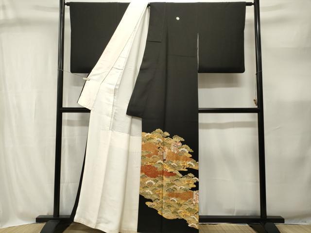 平和屋着物■豪華黒留袖 駒刺繍 御所車松文 正絹 逸品 CABI8326ev
