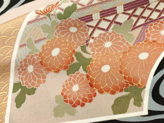 平和屋着物■豪華黒留袖 駒刺繍 流水地紙御所車花文 正絹 逸品 CABI8327ev