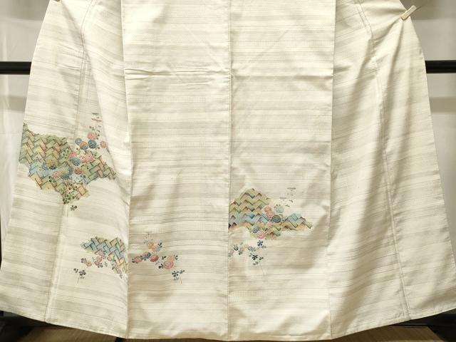 平和屋着物■訪問着 紬地 100亀甲 檜垣枝花文 正絹 逸品 CABI8328ev