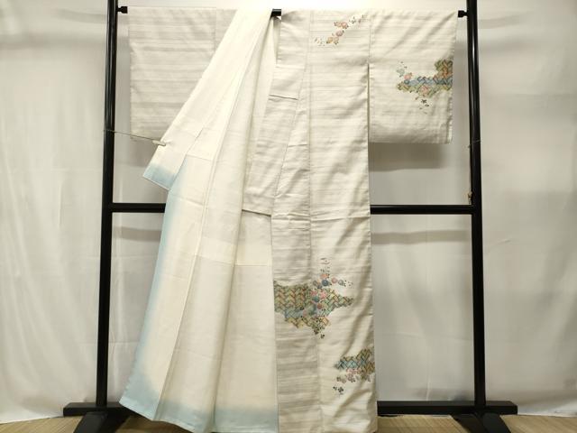 平和屋着物■訪問着 紬地 100亀甲 檜垣枝花文 正絹 逸品 CABI8328ev