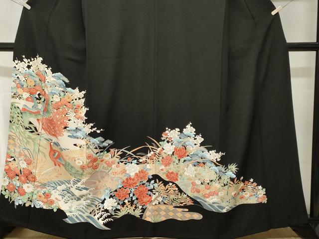 平和屋着物■豪華黒留袖 孔雀立波花文 正絹 逸品 CABI8329ev
