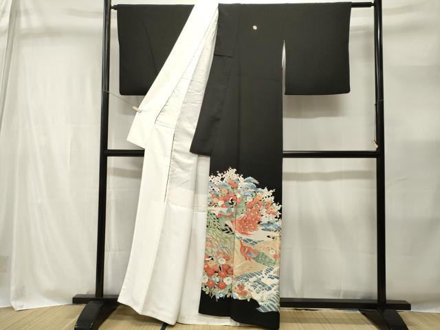 平和屋着物■豪華黒留袖 孔雀立波花文 正絹 逸品 CABI8329ev