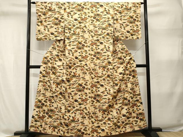 平和屋着物■上質な小紋 紬地 松竹梅風景文 正絹 逸品 CABI8341ev